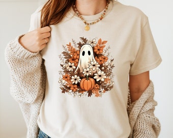 Floral Ghost Halloween T-shirt, Fall Ghost T-shirt, Cute Ghost T-shirt, Floral Fall T-shirt, Flower Halloween T-shirt, Halloween T-shirt