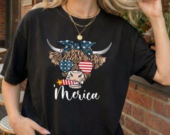 Highland Cow 4th of July T-Shirt: Cowgirl Tee
