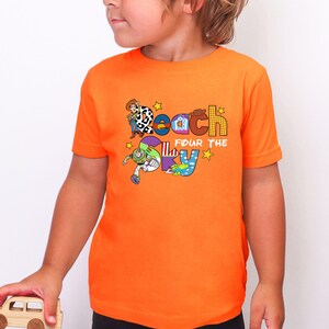 Toy Story 4th Birthday Shirt, Custom Name, Woody Buzz Jessie Tee Orange