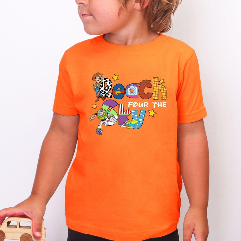 Toy Story 4th Birthday Shirt, Custom Name, Woody Buzz Jessie Tee Orange