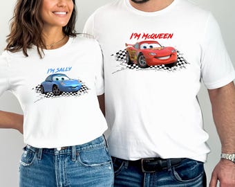 Chemise assortie Cars Disney Pixar, chemise couple Lightning McQueen et Sally, chemise couple Cars, t-shirt McQueen et Sally, voyage en famille 2026