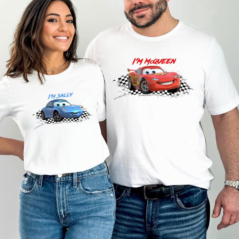 Disney Pixar Cars Matching Shirt, Lightning McQueen And Sally Couple Shirt, Cars Couple Shirt, McQueen And Sally Tee, Family Trip 2026 ホワイト