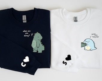 Personalized Cute Dinosaur Matching Couple Sweatshirt, Cute Dinosaur Matching Hoodie, Dinosaur Hoodie, Couples Gift, Gift For Lover