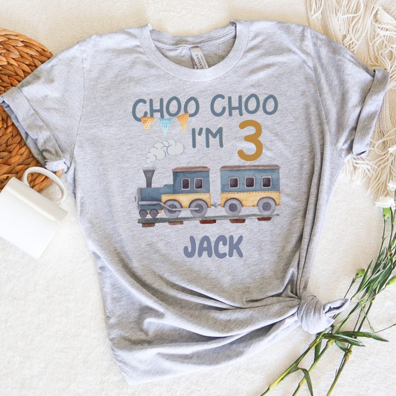 Choo Choo I'm Two Birthday T-Shirt, Train Birthday Shirt, Choo choo I'm two personalised Train Tshirt, Boys Birthday Shirt image 5