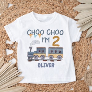 Choo Choo I'm Two Birthday T-Shirt, Train Birthday Shirt, Choo choo I'm two personalised Train Tshirt, Boys Birthday Shirt image 1
