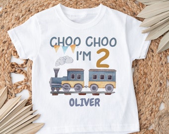 Choo Choo I'm Two Birthday T-Shirt, Train Birthday Shirt, Choo choo I'm two- personalised Train Tshirt, Boys Birthday Shirt