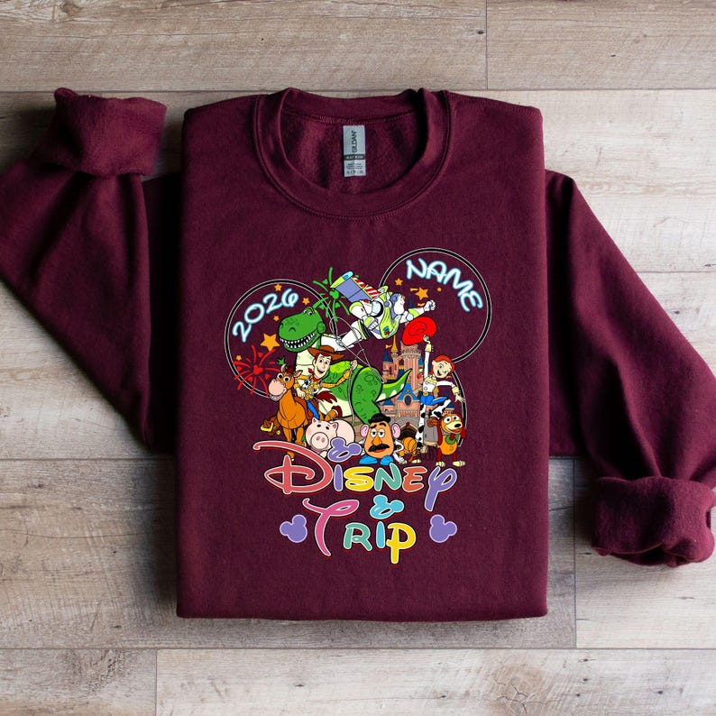 Personalized Toy Story Disney Trip Sweatshirt, Disney Trip 2026 Hoodie, Toy Story Family Matching Sweater, Toy Story Squad Sweatshirt Maroon