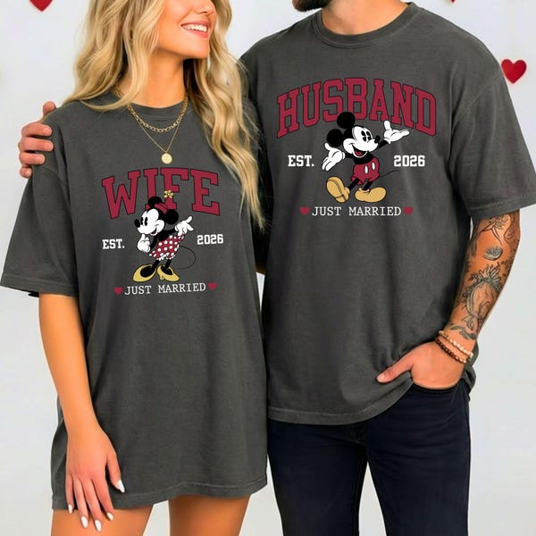 Comfort Colors Mickey and Minnie Matching Shirt: Disney Just Married Tee