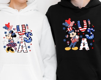 Disney Mickey Minnie 4th Of July Matching Sweatshirt, Fourth Of July Disney Hoodie, Disney USA Sweater, Minnie Mickey Matching Sweatshirt