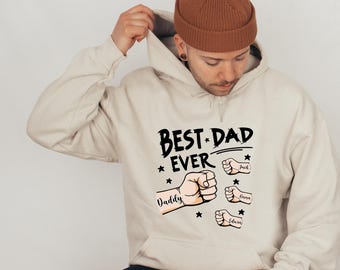 Personalized Fist Bump Father's Day Sweatshirt, Custom Father with Kids Names Hoodie, Father's Day Gifts, Gift For Dad, Dad Gift From Kids