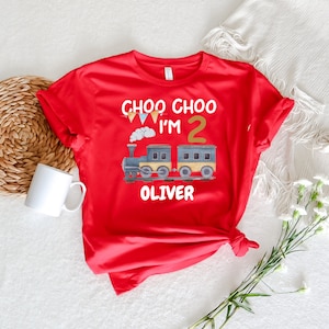 Choo Choo I'm Two Birthday T-Shirt, Train Birthday Shirt, Choo choo I'm two personalised Train Tshirt, Boys Birthday Shirt image 4