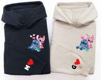 Stitch and Angel Personalized  Hoodie, Valentine's Day Stitch And Angel Sweater, Disneyland Couple Hoodie, Couples Gift, Disney Couple