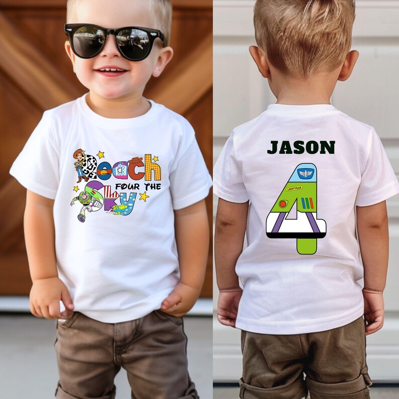 Toy Story 4th Birthday Shirt, Custom Name, Woody Buzz Jessie Tee White