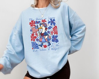 Funny 4th Of July Goose Sweatshirt, This Goose is Loose For The Red, White & Booze!, Fourth of July Hoodie, American Goose Sweater