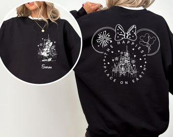 Two-Sided The Happiest Place One Earth Sweatshirt, Disney Magical Kingdom Hoodie, Disneyworld Trip Sweater, Mickey Magical Castle Sweatshirt