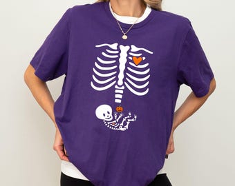 Halloween Skeleton Maternity Shirt: Pregnancy Announcement, Soft Cotton Blend