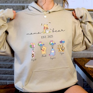 Personalized Mama Bear And Kids Names Sweatshirt, Custom Children Name Mama Bear Hoodie, Mother&#39;s Day Sweater, Gift For Mom, Winnie The Pooh