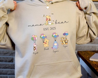 Personalized Mama Bear Winnie The Pooh Hoodie: Custom Kids Names