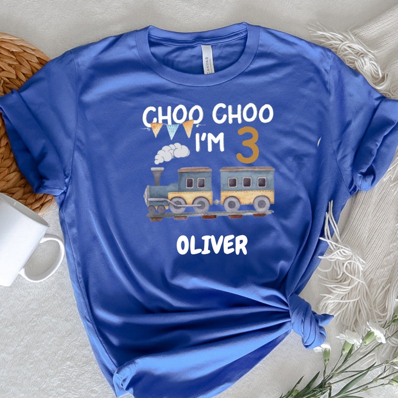 Choo Choo I'm Two Birthday T-Shirt, Train Birthday Shirt, Choo choo I'm two personalised Train Tshirt, Boys Birthday Shirt image 3