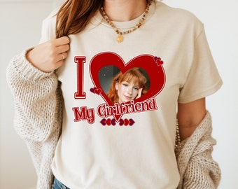 I Love My Girlfriend Custom Photo T-shirt, Personalized Girlfriend T-shirt, Custom Valentine T-shirt, Girlfriend T-shirt, Love T-shirt