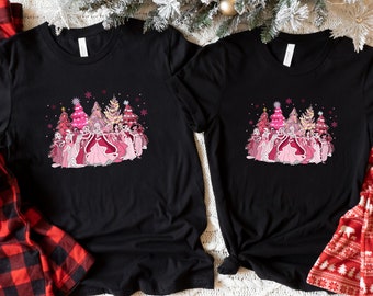 Disney Pink Princesses Christmas T-shirt, Disney Princess Christmas Tree T-shirt, Cute Disney Christmas T-shirt, Christmas Gift T-shirt