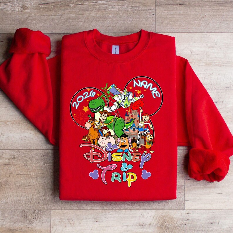 Personalized Toy Story Disney Trip Sweatshirt, Disney Trip 2026 Hoodie, Toy Story Family Matching Sweater, Toy Story Squad Sweatshirt Rood