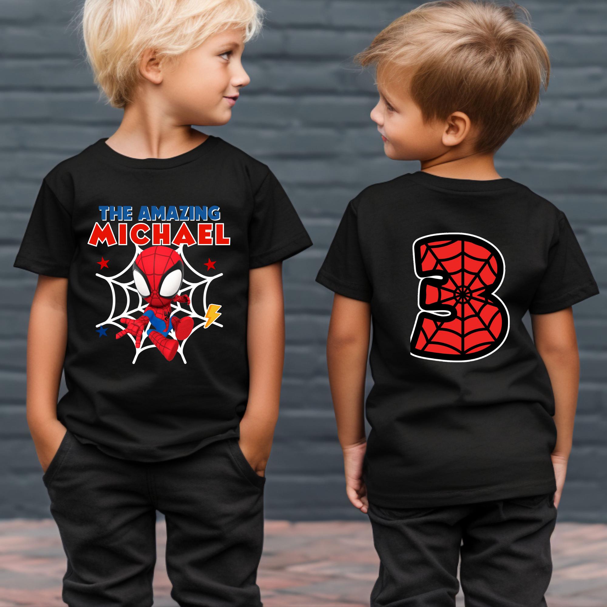Custom Spiderman Birthday Boy Shirt, Family Birthday Shirt, Custom Age Birthday Shirt, Spider Web Shirt, Custom Birthday Shirt, Spider Shirt
