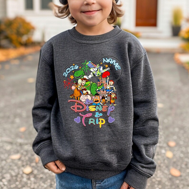 Personalized Toy Story Disney Trip Sweatshirt, Disney Trip 2026 Hoodie, Toy Story Family Matching Sweater, Toy Story Squad Sweatshirt Heather Dark Grey
