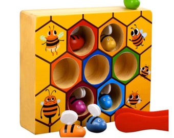 Toddler Motor Skills Toys, Bee to Hive Matching Game, Wooden Color Sorting Toy for Toddler 2 3 Years Old, Montessori  Toys Gift for Children