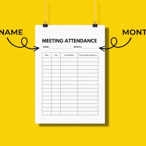 Group Meeting Attendance Sheet: Printable Meeting Log (PDF) - Etsy