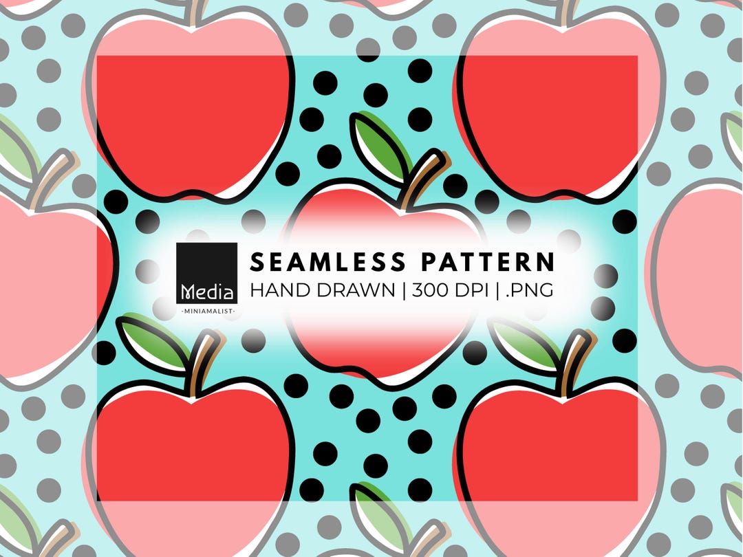 Hand-drawn Apples & Dots Seamless Pattern | Fruit Polka Dots on White ...