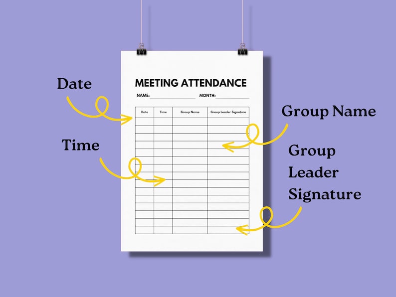 Group Meeting Attendance Sheet: Printable Attendance Log (PDF) - Etsy