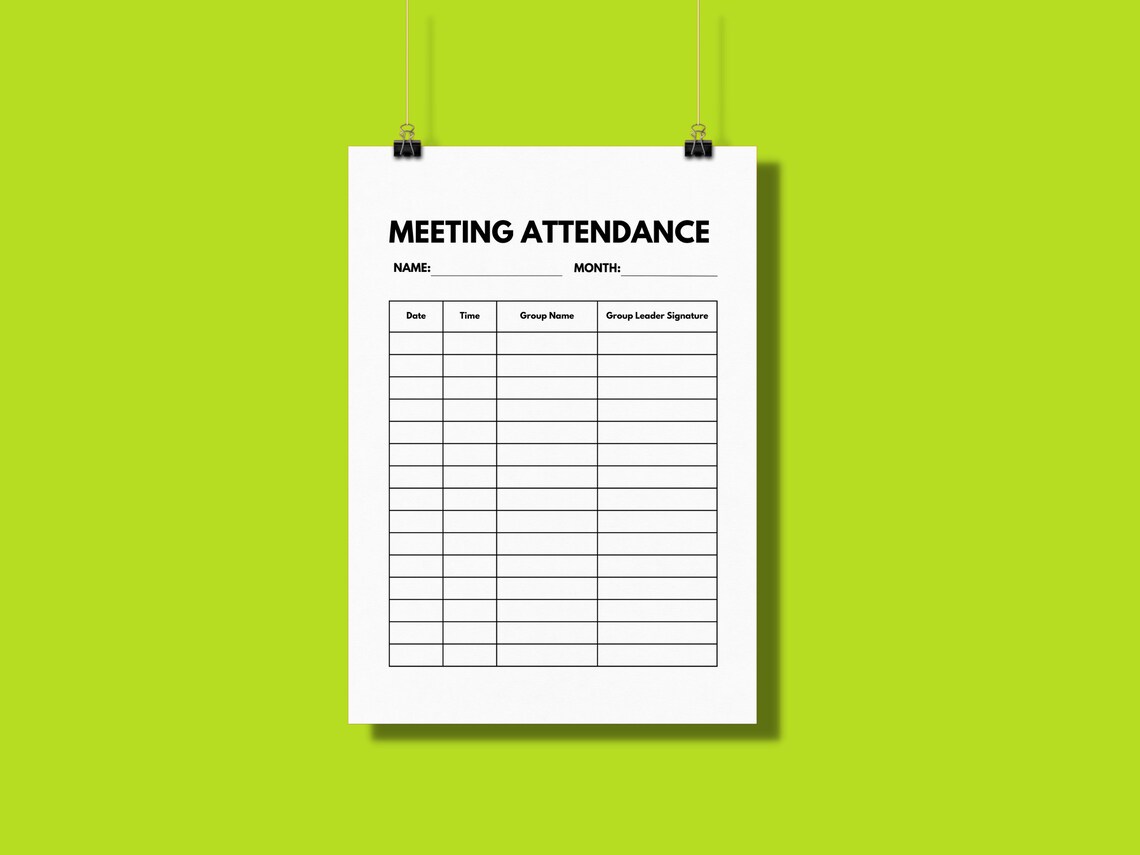 Group Meeting Attendance Sheet: Printable Meeting Log (PDF) - Etsy