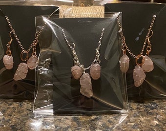 Handgemaakte draad omwikkelde kristallen ketting en bijpassende oorbellen set