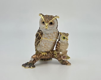 Pewter Mother & Baby Owl Trinket/Jewelry Box