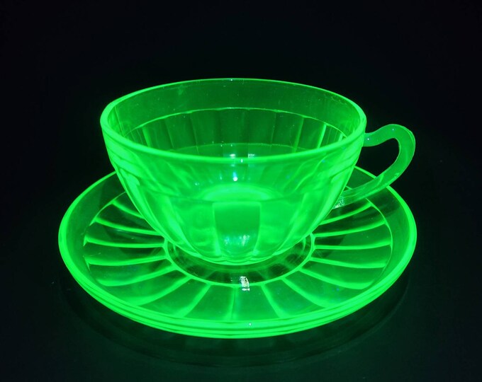 Uranium Glass Tea Cup & Saucer Etsy