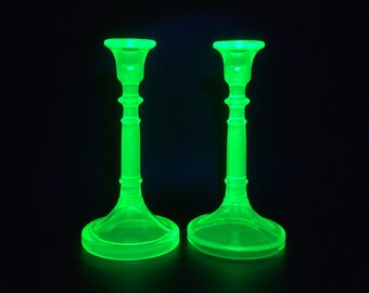 Uranium Glass Candlestick Holders
