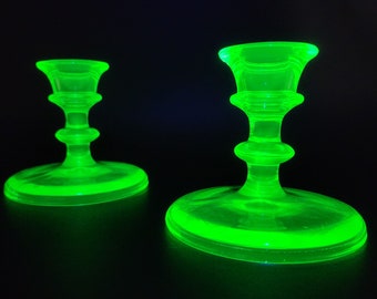 Uranium Glass Candlestick Holders