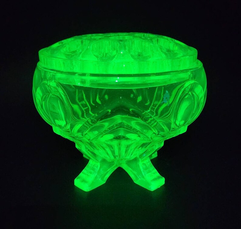 Uranium Glass Footed Flower Frog Set Etsy