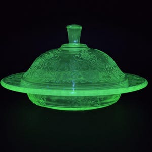 Uranium Florentine Poppy No. 2 Covered Butter Dish