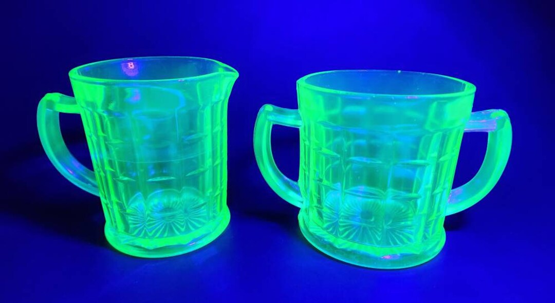 Uranium Glass Creamer and Sugar Bowl Etsy
