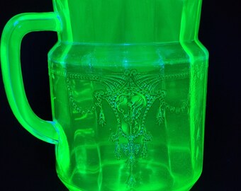 Uranium Glass "Cameo" Juice Pitcher