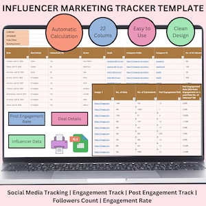 Influence Marketing Tracker: Excel Template, Engagement Calculator ...