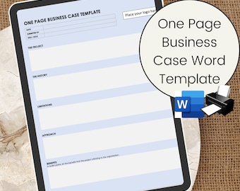 One Page Business Case Word Template: Project Management (Digital Download)