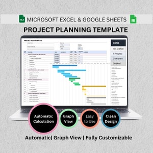 Modello Excel di pianificazione del progetto Foglio di calcolo Excel Fogli Google Dashboard di pianificazione della gestione dei progetti Tracker del progetto Download digitale excel