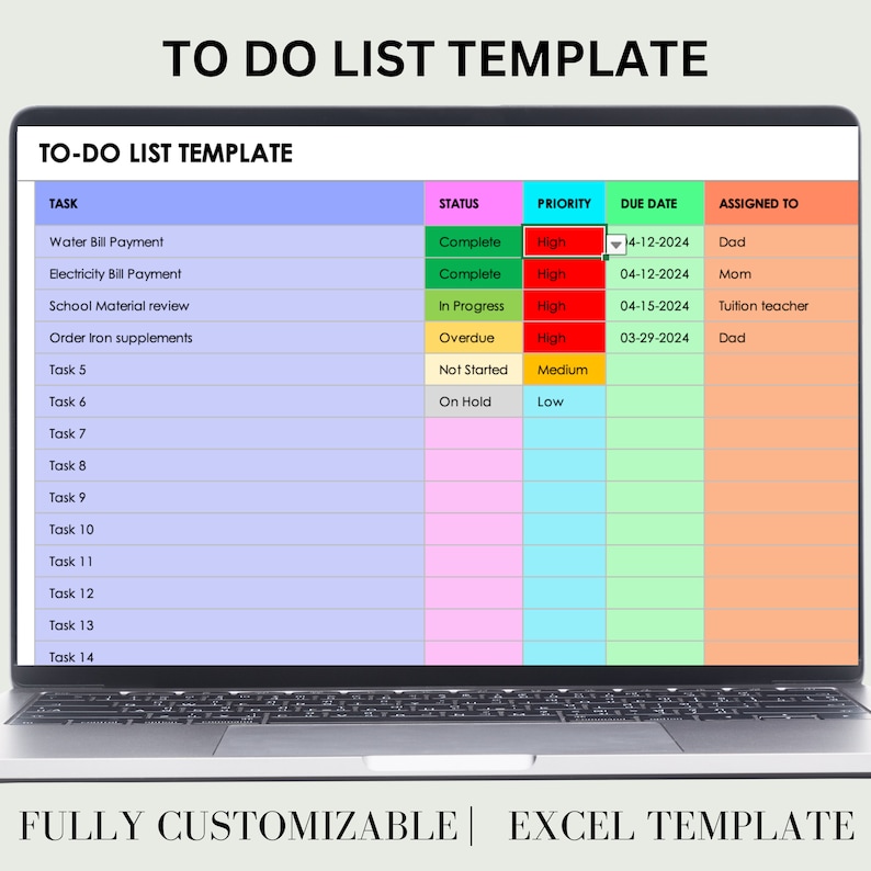 Excel To Do List Template Customizable Task Tracker digital Download Excel To Do List Template Customizable Task Tracker digital Download