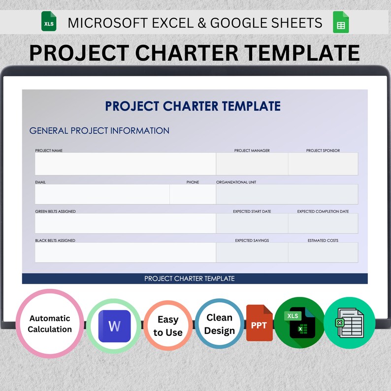 Project Charter Template Bundle: Excel, Powerpoint, Word (digital ...