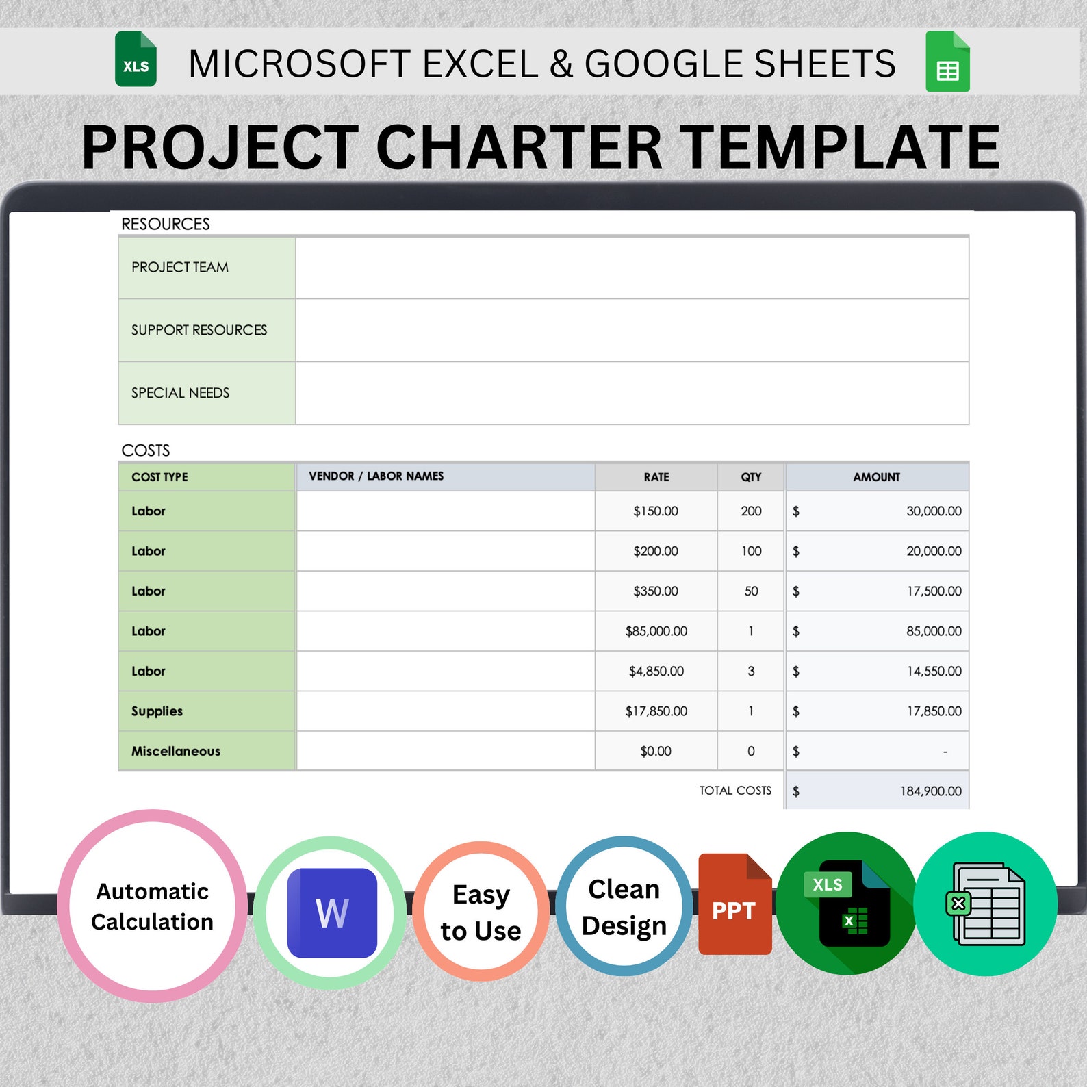 Project Charter Template Bundle: Excel, Powerpoint, Word (digital ...