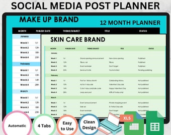 Social Media Post Planner: Excel & Google Sheets (Digital)
