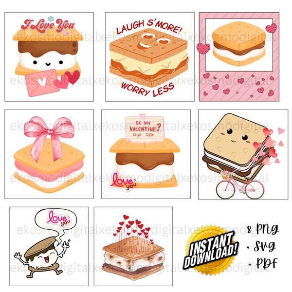 8 smore valentine png bundle s'more valentine bag stickers smore svg valentine day gift for her instant download gift ideas printable png
